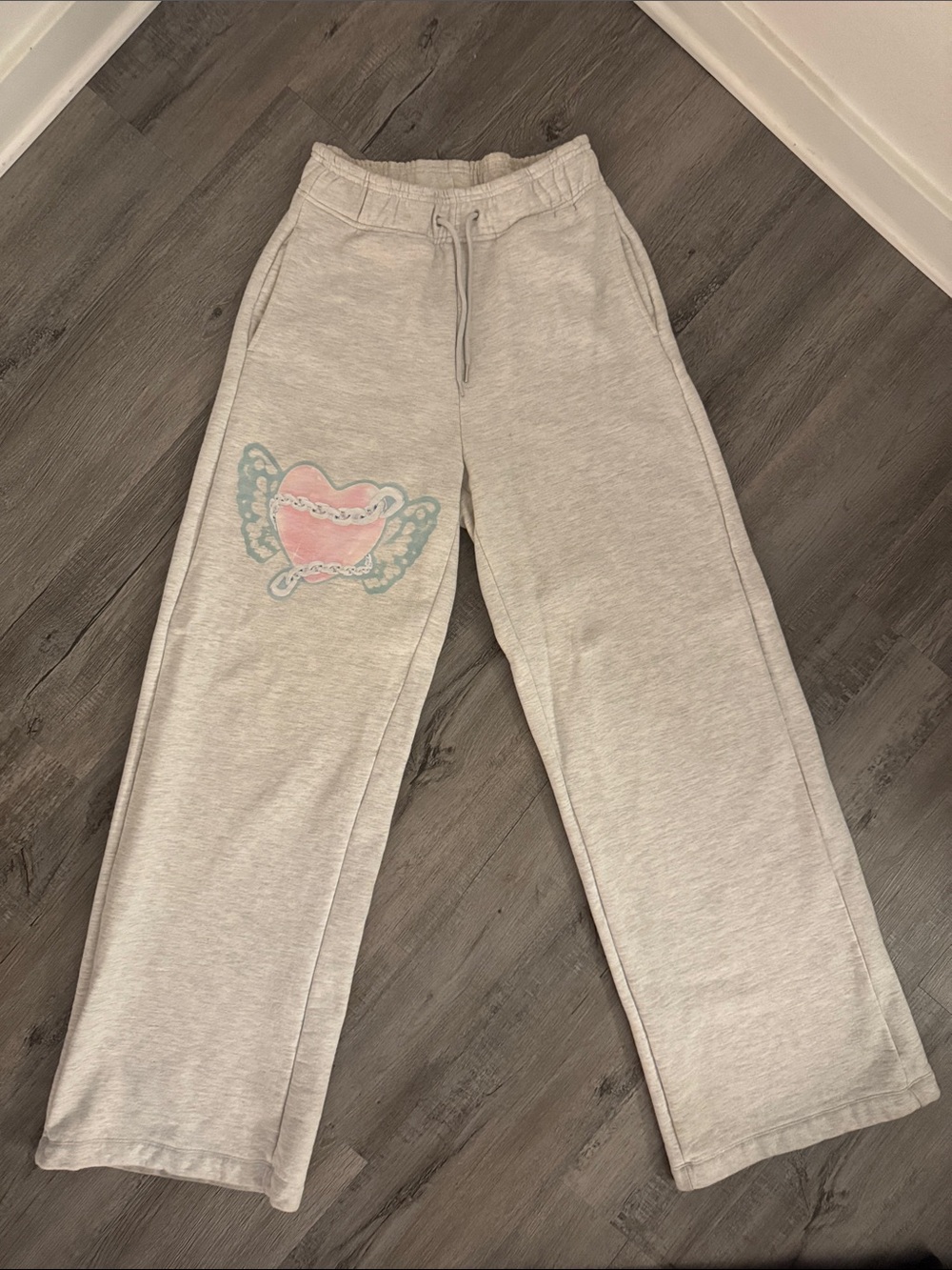 Boys Lie Light Gray Sweatpants with Pink Heart Wing Patch